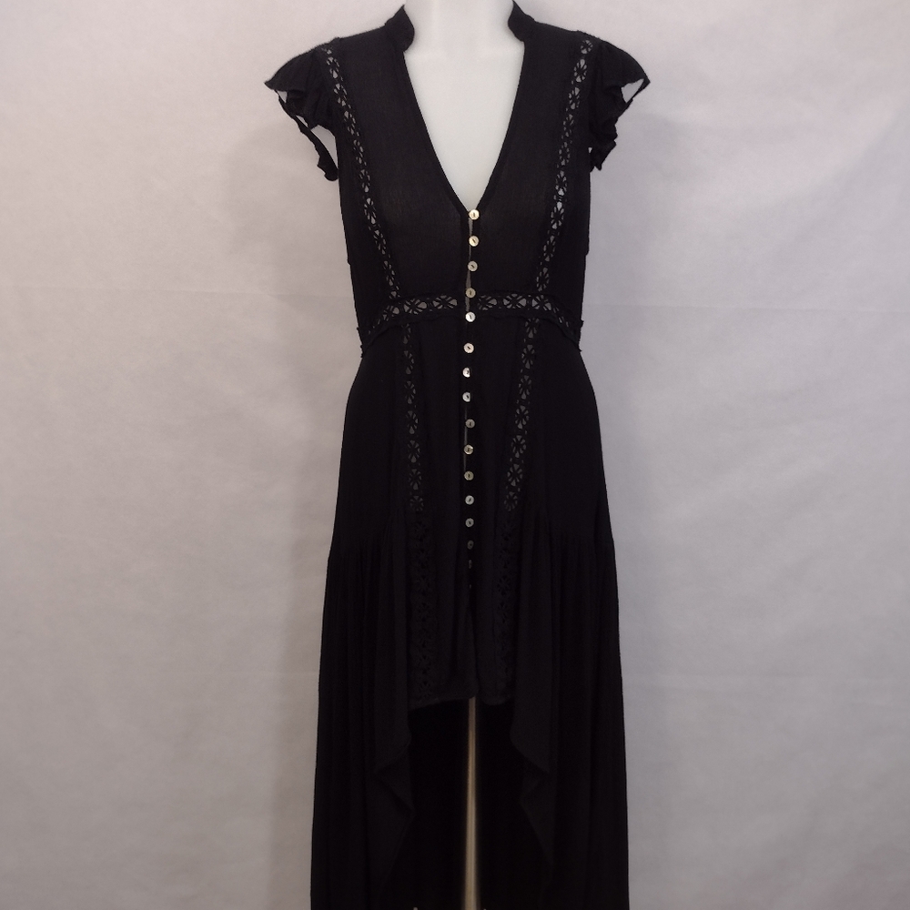 Black Button-Front High-Low Dress